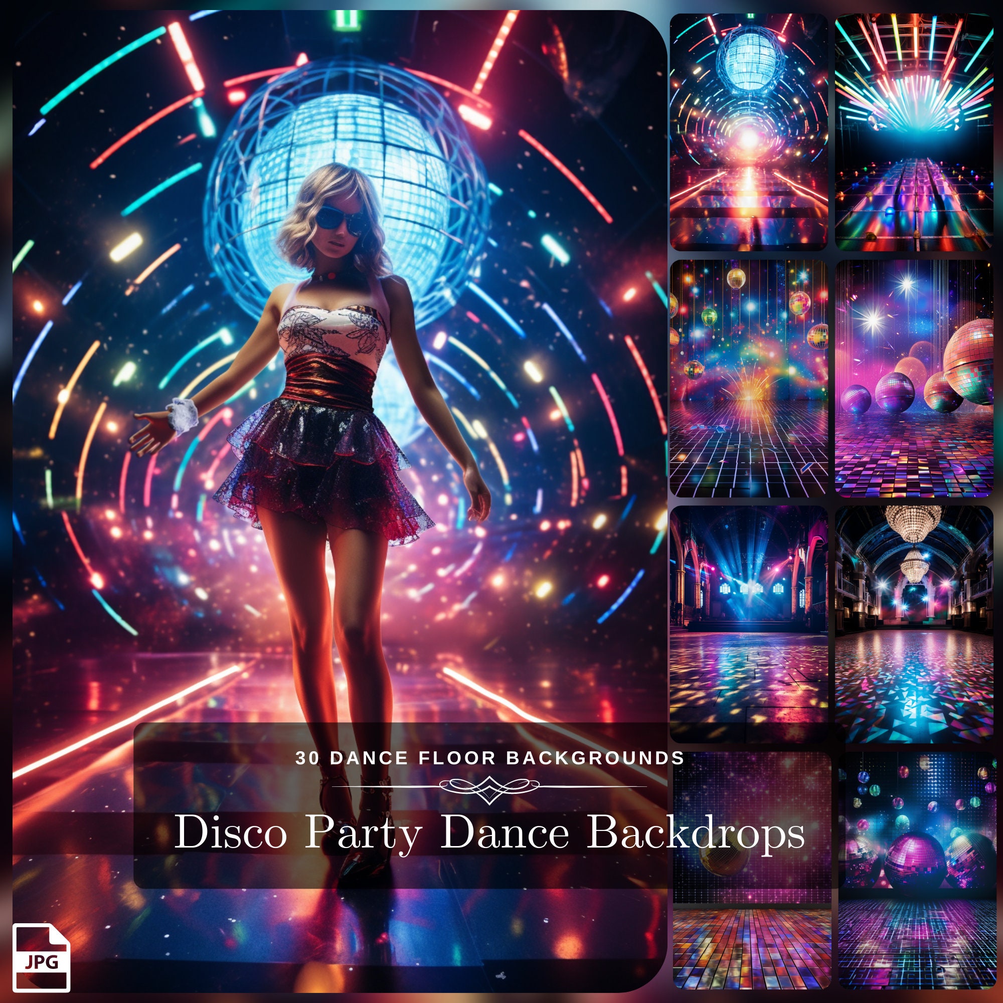 Disco Party Toile de Fond Néon Rétro Style Let's Dance 80's Photo