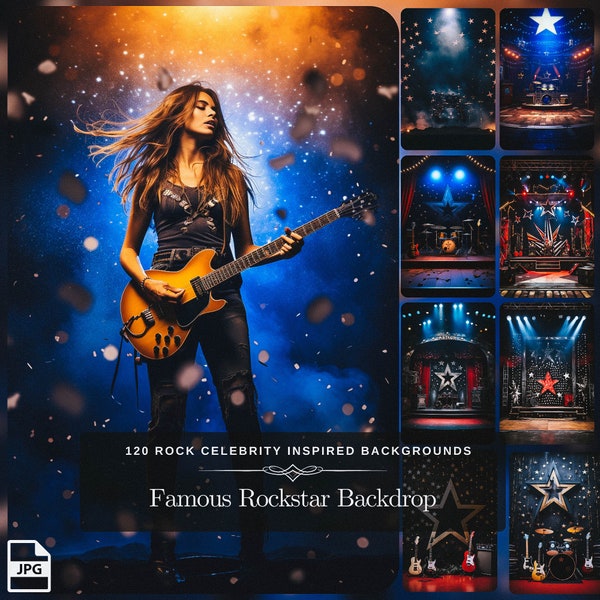 Rockstar Backdrop with Stage Lights: 120 Superstar Backdrops, Music Instrument Stage Background for Celebrity Photo Heavy Metal Punk Poster