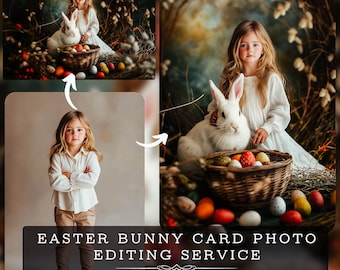 Osterhasen-Karte Fotobearbeitungsservice | Personalisierte Familienszene mit Gesichtstausch | Benutzerdefinierte Ostergruß-Karte Digital Download JPG-Dateien