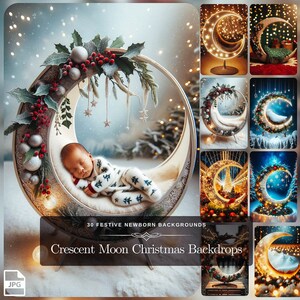 Crescent Moon Magic Christmas Holiday Backdrop: 30 Newborn Photography Digital Backdrops for Merry Christmas Gift or Night Sky Fantasy Art