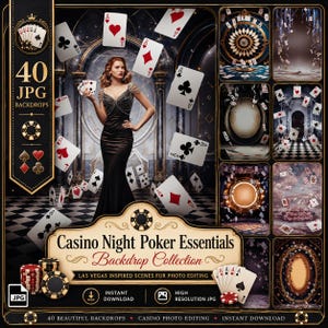Casino Night Poker Essentials Digital Backdrops: 40 Las Vegas Digital Backgrounds - Photo Booth Props Photo Edit JPG Files Instant Download
