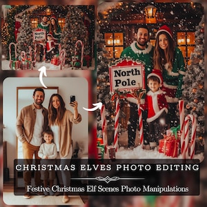 Servizio di fotoritocco con elfo di Natale in Photoshop: manipolazione fotografica artistica personalizzata, download digitale di biglietti di Natale, ritratto fotografico personalizzato