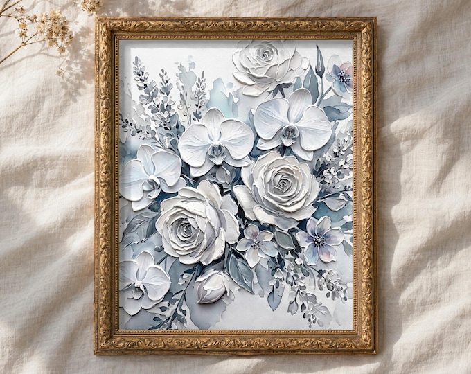 Something Blue | Textured Floral Digital Wall Art | Botanical Printable Artwork