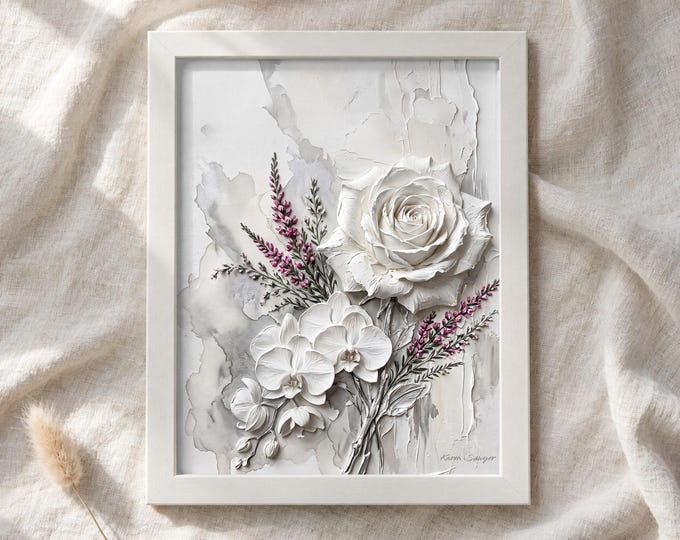 Ivory Rose Bouquet Wall Art, Shabby Chic Printable Floral Print (Digital Download) 3