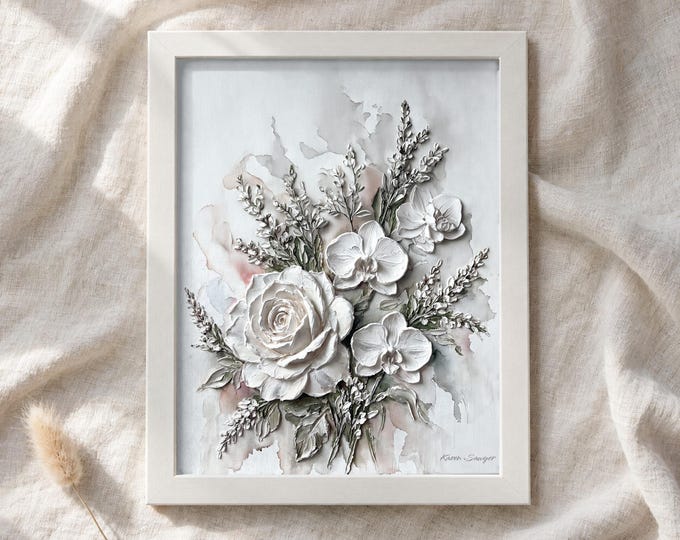 Winter’s Whisper | Textured Floral Digital Wall Art | Botanical Printable Artwork