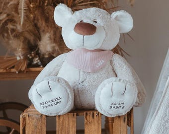 Lou der Bär mit Echtmaßen und Gewicht | Eisbär-Creme Geburtskissen Geburtsgeschenk Taufgeschenk Newborn Baby