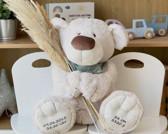 Lou the Bear with real measurements and weight birth pillow birth gift christening gift Newborn Baby