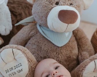Lou the Bear with real measurements and weight | Brown Bear Brown | Birth Pillow Birth Gift Christening Gift Newborn Baby