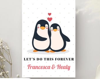 Penguin Love Card Personalised Card Greeting Card for him and her card greeting card birthday gift penguin card boyfriend valentines card