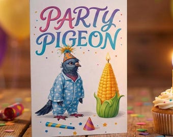 Funny Party Pigeon Birthday Card – Cute Pigeon Greeting Card – Humorous Bird Birthday Card – Funny Birthday Cards Gift for Friends