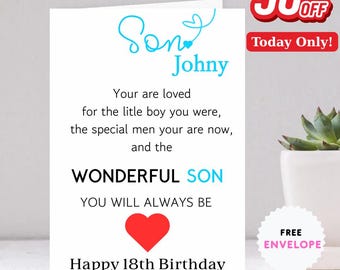 Personalised SON Birthday Card Quote Coming of Age 21st 18th 16th 30th 40th Wonderful Son Card for him