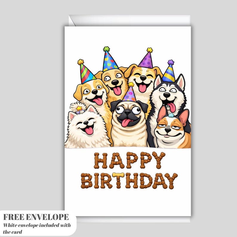 Funny Dog Birthday Greeting Card A5 – Meme Dogs Party Card, Happy ...