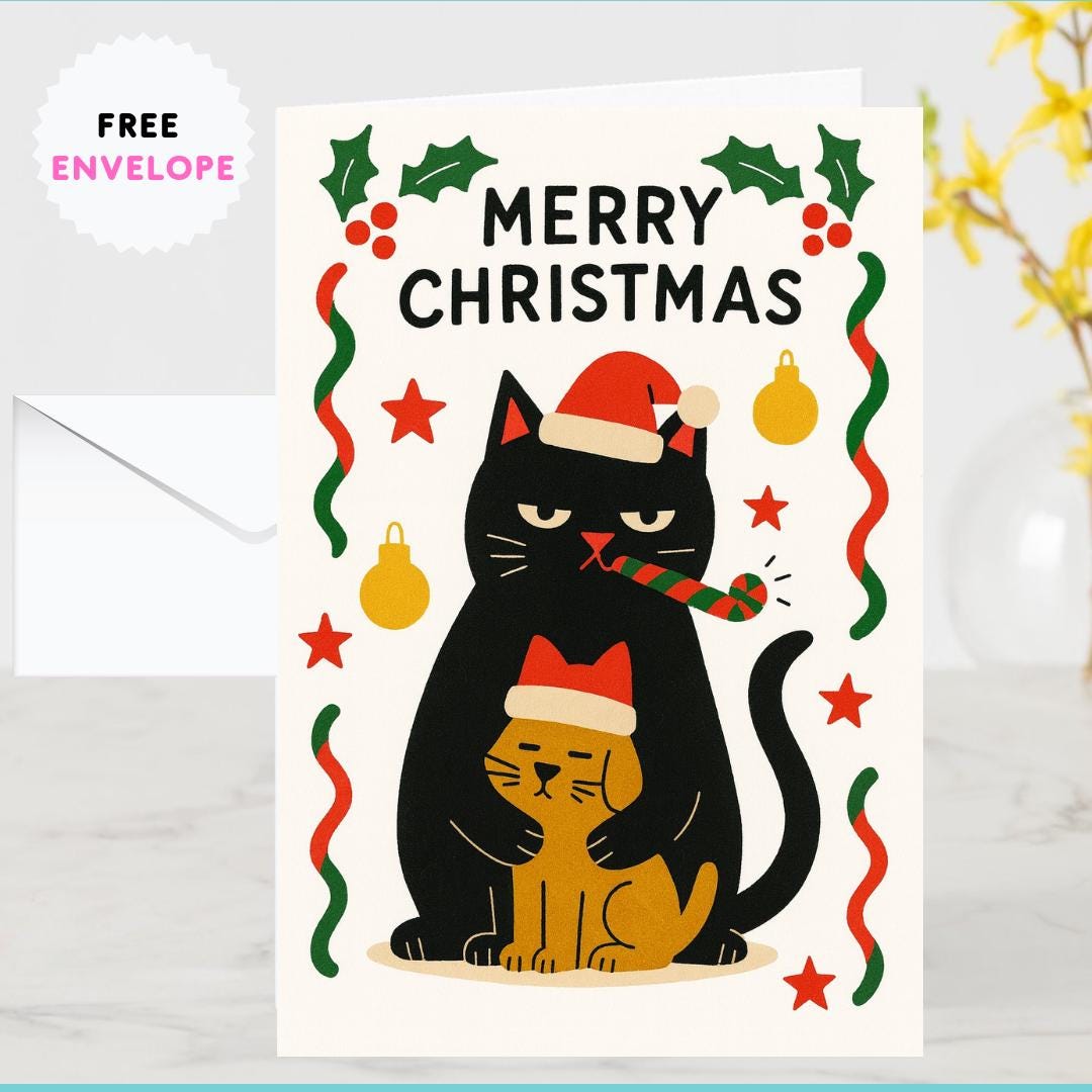 Funny Cat Dog Christmas Card - Dog Christmas Cat - Funny Xmas Cards for ...