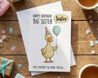 Birthday Card Duck Sister – Greeting card with Duck for sister, blank greeting cards with duck for her