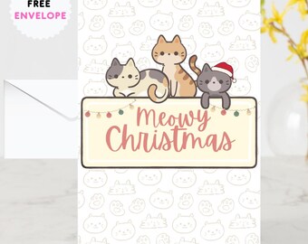 Funny Cat Meowy Christmas Card Cat - Funny Xmas Cards For Cat Lovers - Cat Meowy wishes, cat mums Funny Cat lovers Christmas card