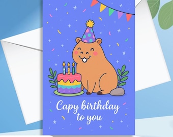 Capy Birthday - Capybara Birthday Card Cute animal birthday cards Hand drawn animal art capybara greeting card A5 size