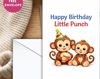 Happy Birthday Little Punch Greeting Card A5 – Cute Monkey Punch Birthday Card with White Envelope – Kids Birthday Card