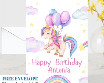 Unicorn birthday card | Personalised Girl Greeting Card | Custom Number Card for your niece from grandma, aunt or loved one with Unicorn