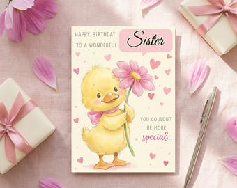 Rubber Duck Sister Birthday Card – Greeting card with Duck for sister, blank greeting cards with custom rubber duck for her rubber ducks