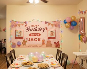 Personalised Birthday Banner with 2 Photos - Premium Glossy Paper, 60x120cm - Fast Shipping Ireland