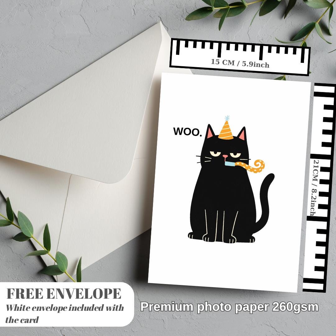 Funny Cat Birthday Card - Woo Grumpy Cat - Sarcastic Birthday Cards for ...