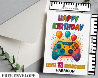Personalised gamer birthday card | boy girl greeting card | gaming all ages | video game player gift | level up control pad