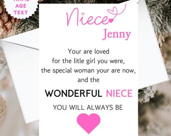 Tarjeta de cumpleaños personalizada para sobrina con cita para la mayoría de edad 21, 18, 16, 30, 40. Maravillosa tarjeta para sobrina para ella.