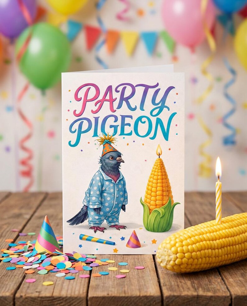 Funny Party Pigeon Birthday Card – Cute Pigeon Greeting Card – Humorous ...