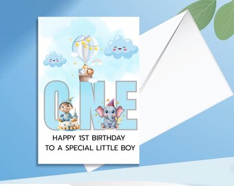 Animal 1st Birthday Card For Boy, Son 1st Birthday Card, Special First Birthday Gift For Grandson, First Birthday Card, Nephew 1st Birthday