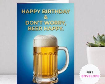 Funny Beer Birthday Card for Him, Large A5 Size Greeting Card, Husband Dad Friend Brother Birthday Gift
