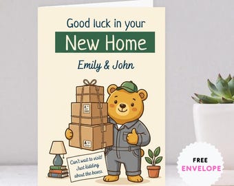 Personalised New Home Card – Cute Bear Moving Boxes Design | Housewarming Card Ireland