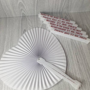 Personalised hand held paper heart shaped fans, Wedding favours, Hen Party gifts & Birthdays. Ideal for summer. Bridal Party