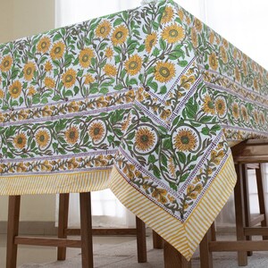 Pure cotton Indian block-print tablecloth with French design and beautiful one inch hemming