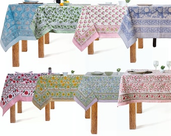 Vintage Floral Block Print Baumwolle Tischdecke, Boho Esszimmer Dekor