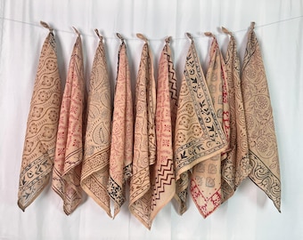 Handblock bedruckte Baumwollservietten - verschiedene Boho-Designs, 100er-Set