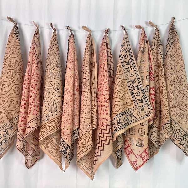 Hand Block Printed Cotton Napkins – Assorted Boho Designs, Set of 100