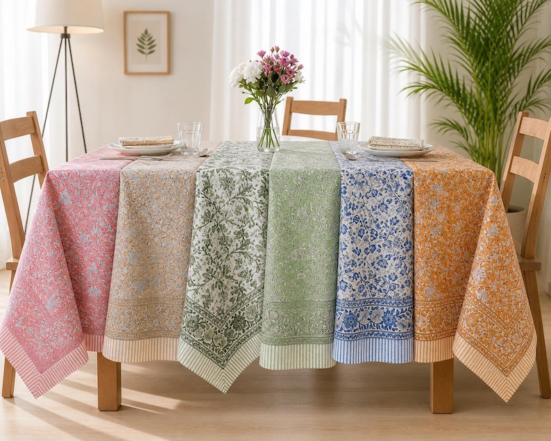 Hand Block Print Cotton Tablecloth, Floral Indian Table Cover, Boho ...