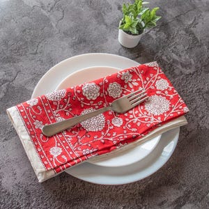 Red Colour Floral Napkins Hand Block Printed Indian Floral Cotton Cloth Napkins Wedding Party Home Decor Gift for Her