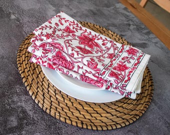 Floral Block Print Cotton Napkins: Handcrafted Indian Decor