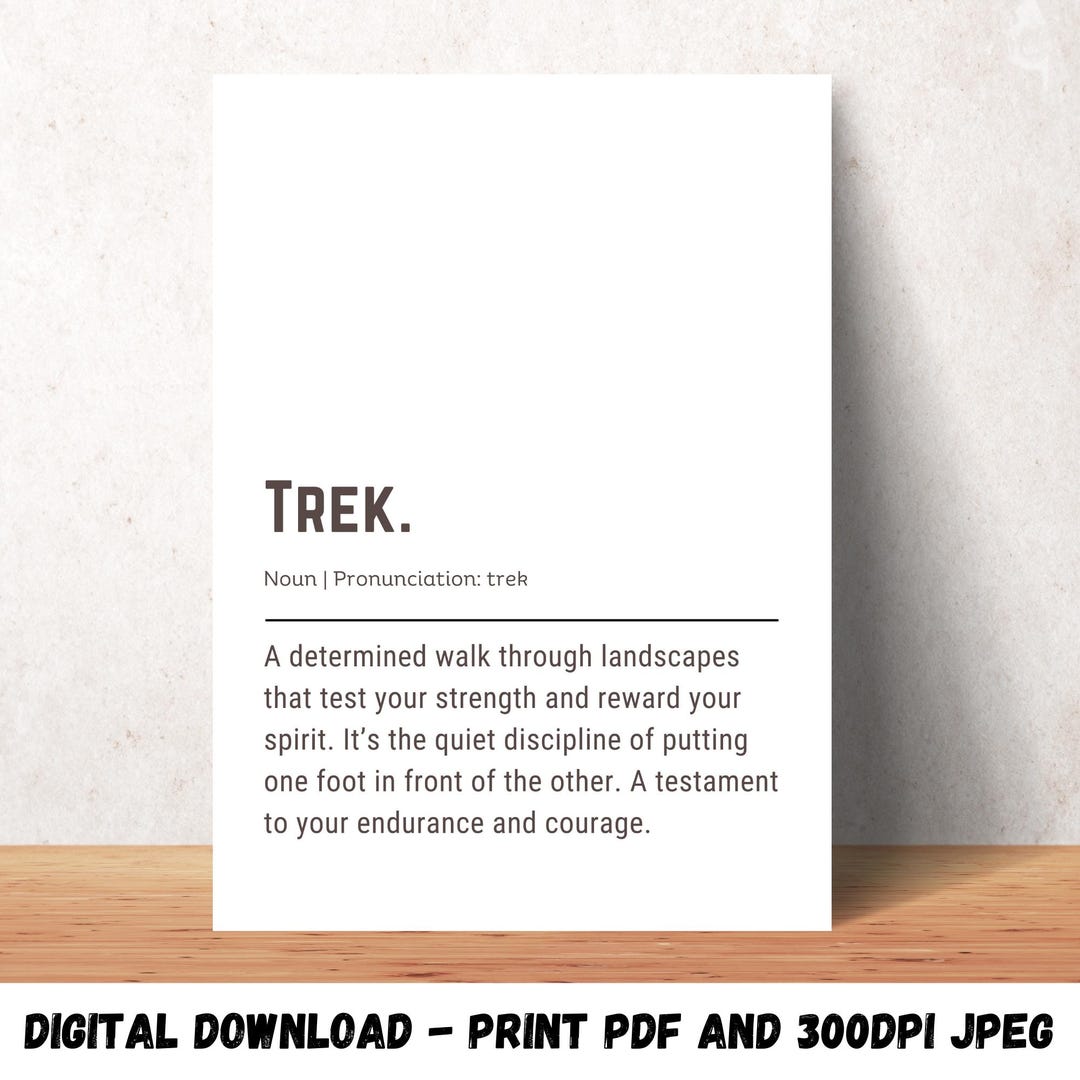Trek Dictionary Trek Definition Wall Art 18×24 Minimalist Hiking Quote Poster Outdoor ...
