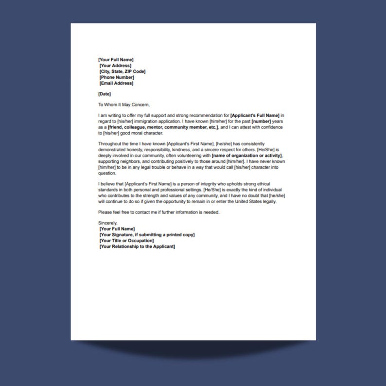 Good Moral Character Letter Immigration Template Reference Letter USCIS ...