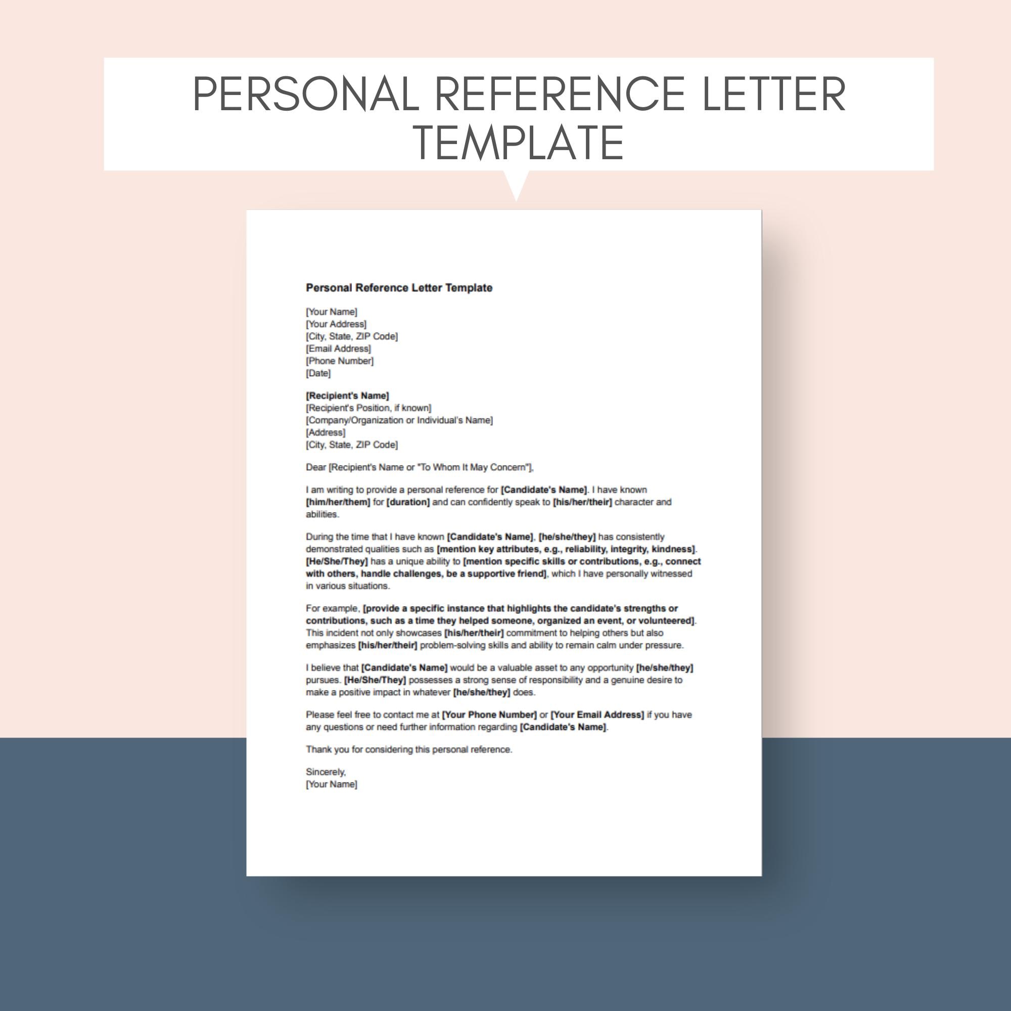 Personal Reference Letter Template Personal Reference Letter Format for ...