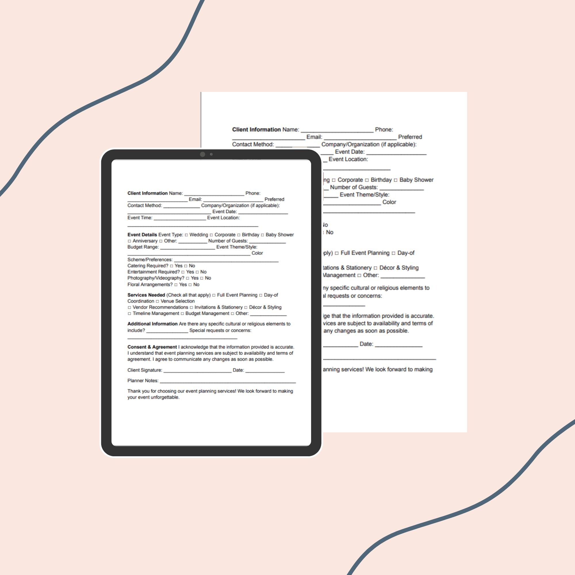 Event Intake Form Examples Event Planning Client Intake Form: Editable Template (PDF, Word) - Etsy