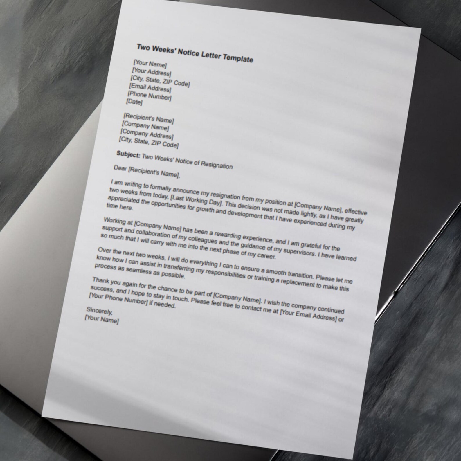 Two Weeks Notice Letter Template Resignation Letter Template Editable ...