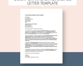 Court Character Reference Letter Court Character Letter Character Recommendation Letter Editable Character Reference Court Reference Letter