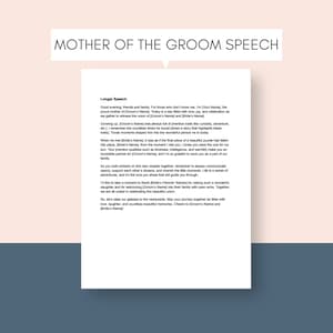Mother of Groom Speech Toast Blessing Editable Mother of Groom Blessing Speech Printable Groom&#39;s Mom Toast Download Reception Toast Print