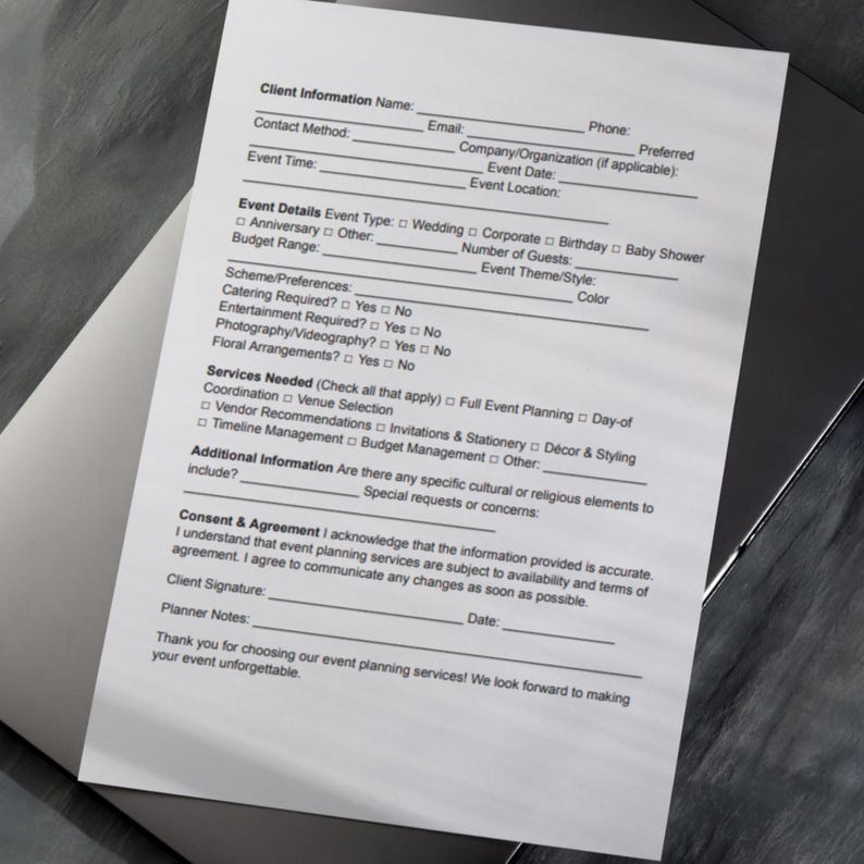 Event Management Client Form.pdf Event Planning Client Intake Form: Editable Template (PDF, Word) - Etsy