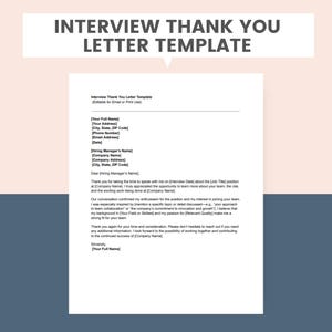 Plantilla de carta de agradecimiento para entrevista de trabajo, carta de seguimiento, plantilla de correo electrónico de entrevista editable, nota de agradecimiento posterior a la entrevista