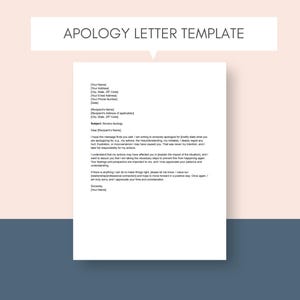 May include: A black and white apology letter template with a simple design. The template includes fields for the sender's name, address, email, phone number, date, recipient's name, address, subject, and a message.