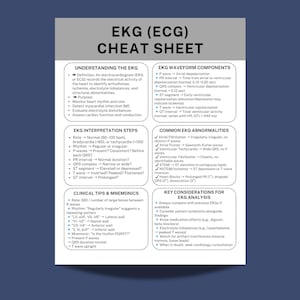 EKG Cheat Sheet Printable Cardiac Reference Nursing Student Study Guide ...
